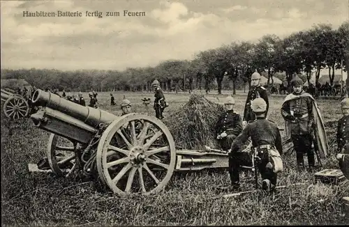 Ak Haubitzen Batterie fertig zum Feuern,  Deutsche Soldaten im Kaiserreich, I. WK