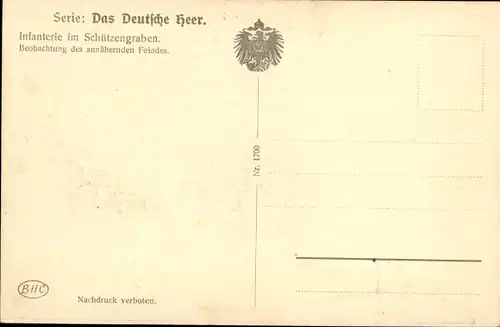 Ak Das Deutsche Heer, Infanterie im Schützengraben, Beobachtung des annähernden Feindes, I. WK