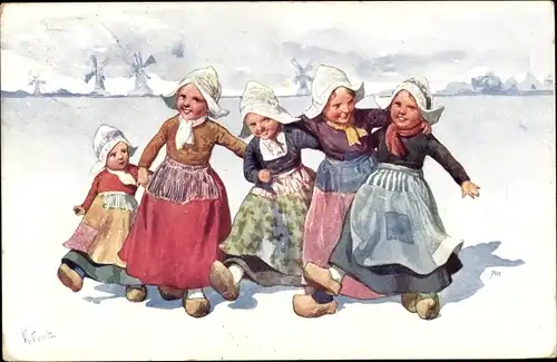 Künstler Ak Feiertag, Karl, Mädchen in niederländischen Volkstrachten