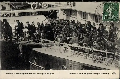 Ak Ostende Westflandern, Débarquement des troupes Belges
