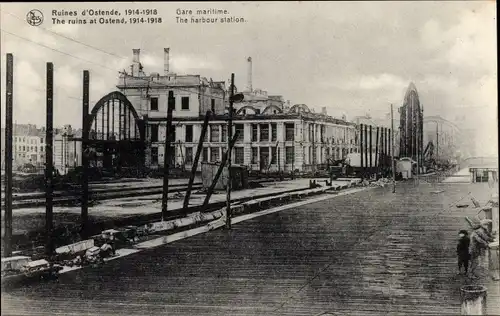 Ak Ostende Westflandern, Ruines 1914-1918, Gare maritime, 1. WK