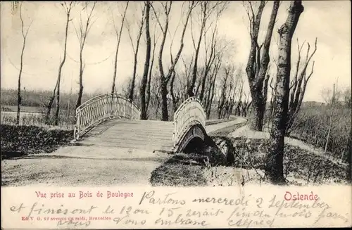 Ak Ostende Westflandern, Vue prise au Bois de Boulogne, Brücke