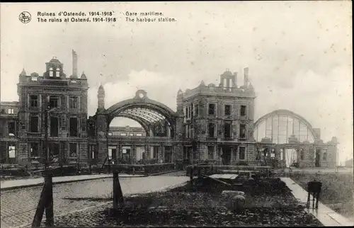 Ak Ostende Westflandern, Ruines 1914-1918, Gare maritime, Kriegszerstörungen 1. WK