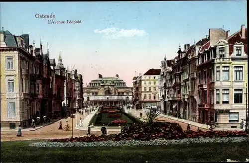 Ak Ostende Westflandern, L'Avenue Lèopold