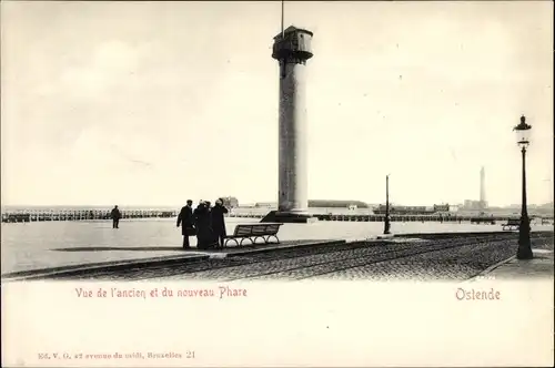 Ak Ostende Westflandern, Vue d'ancien et du nouveau Phare, Leuchttürme