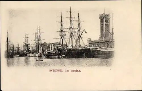 Ak Oostende Ostende Westflandern, Les bassins, Segelschiffe, Hafen