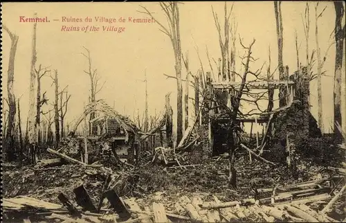 Ak Kemmel Heuvelland Westflandern, Ruines du Village