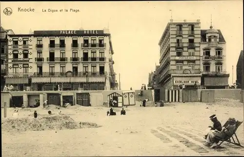 Ak Knokke Knocke Westflandern, La Digue et la Plage, Palace Hotel, Excelsior Hotel