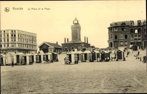 Ak Knokke Heist Heyst Knocke sur Mer Westflandern, De Vuurtoren en het Strand