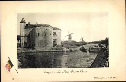 Ak Bruges Brügge Flandern Westflandern, La Porte Sainte-Croix, Windmühlen