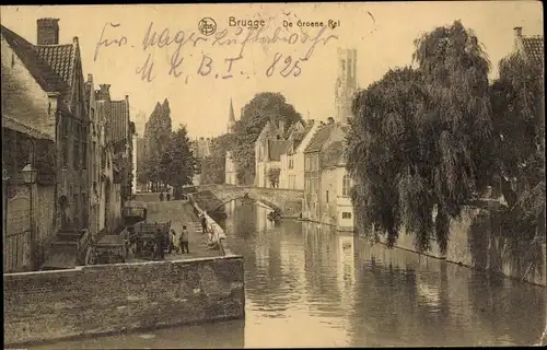 Ak Bruges Brügge Flandern Westflandern, De Groene Rel, Kanal, Brücke