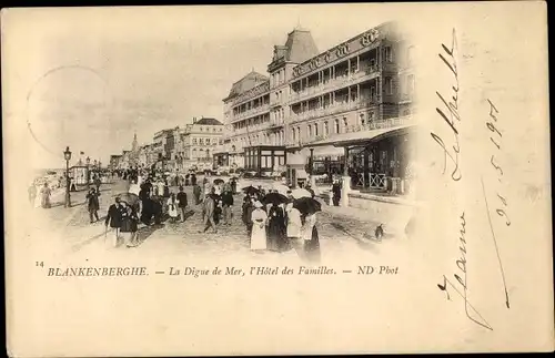 Ak Blankenberghe Blankenberge Westflandern, La Digue de Mer, l'Hotel des Familles, Promenade