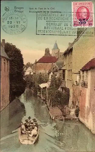 Ak Bruges Brügge Flandern Westflandern, Quai du Pont de la Clef, Häuser am Wasser, Boot