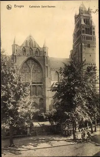 Ak Bruges Brügge Flandern Westflandern, Cathedrale Saint-Sauveur, Außenansicht