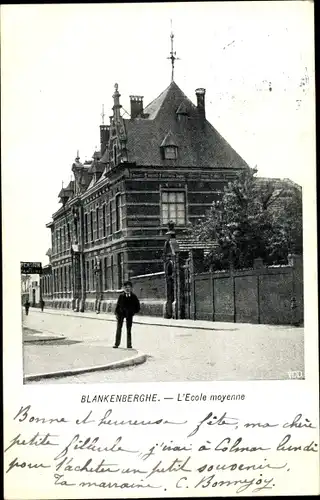 Ak Blankenberghe Westflandern, L'Ecole moyenne, Außenansicht