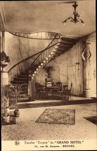 Ak Bruges Brügge Flandern Westflandern, Escalier Empire du Grand Hotel, Treppe
