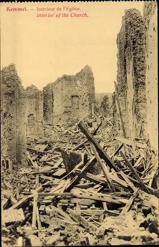 Ak Kemmel Heuvelland Westflandern, Interieur de l'Eglise, Zerstörte Kirche