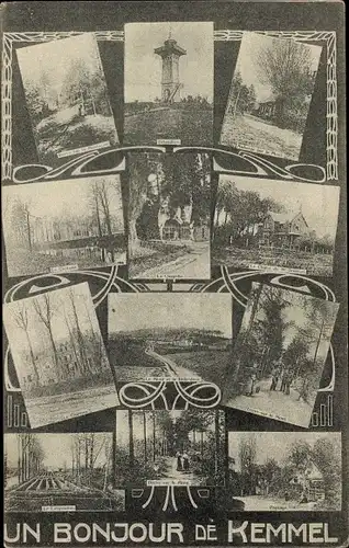 Ak Kemmel Heuvelland Westflandern, Turm, Umgebung, Straßenansichten, Gewässer, Häuser