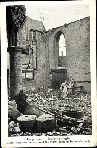 Ak Lampernisse Westflandern, Interieur de l'Eglise, Inside view of the church destroyed by one shell
