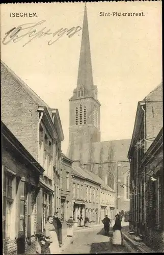 Ak Iseghem Westflandern Belgien, Sint-Pieterstraat, Kirche