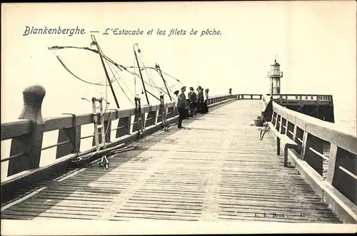 Ak Blankenberghe Blankenberge Westflandern, L'Estacade et les filets de peche