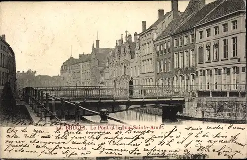 Ak Bruges Brügge Flandern Westflandern, Le Pont et le Quai Sainte-Anne