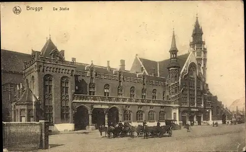 Ak Bruges Brügge Flandern Westflandern, De Statie, Bahnhof, Straßenseite