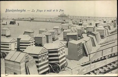 Ak Blankenberghe Blankenberge Westflandern, La Plage a midi et le Pier