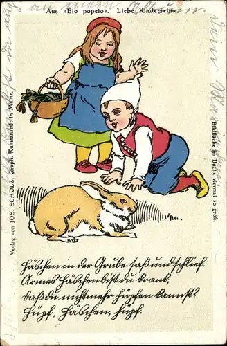 Ak Häschen in der Grube, Eio popeio, Liebe Kinderreime, Kinder, Hase