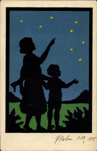 Ak Junge und Mädchen beobachten den Sternenhimmel