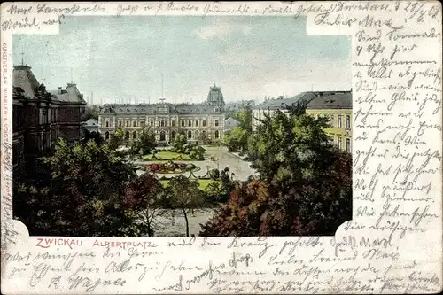 Ak Zwickau in Sachsen, Blick auf Albertplatz, Grünanlagen