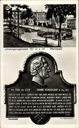Ak Johanngeorgenstadt im Erzgebirge, Marktplatz, Goethetafel