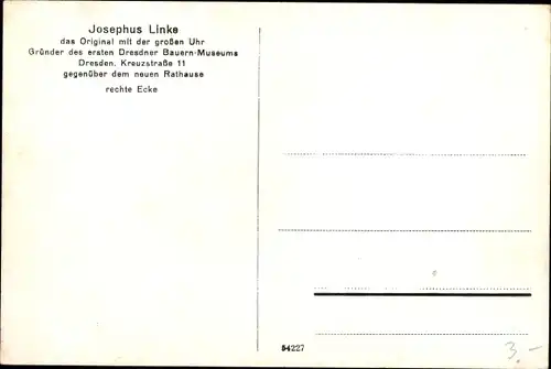 Ak Dresden Altstadt, Josephus Linke, Dresdner Bauern Museum, rechte Ecke