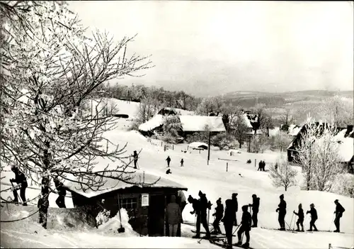 Ak Schellerhau Altenberg im Erzgebirge, Winteransicht, Skifahrer, Schlepp-Lift