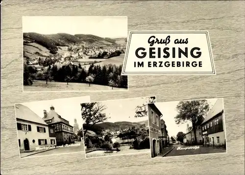 Ak Geising Altenberg im Erzgebirge, Marktplatz und Rathaus, Hauptstraße, Ortsansicht