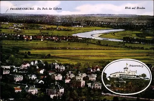 Ak Lössnitz Lößnitz Radebeul Sachsen, Blick auf Dresden, Friedensburg