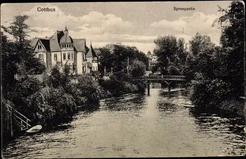 Ak Cottbus in der Niederlausitz, Spreepartie, Brücke
