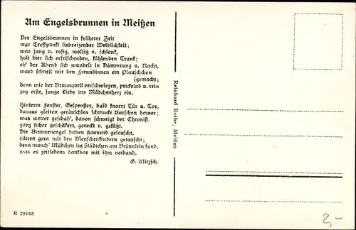 Künstler Ak Meißen in Sachsen, Gedicht, Engelsbrunnen