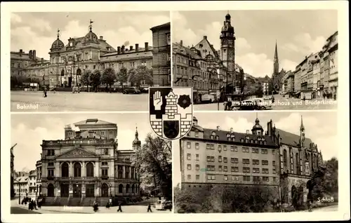 Ak Altenburg in Thüringen, Markt mit Rathaus, Schloss, Bahnhof, Theater, Wappen