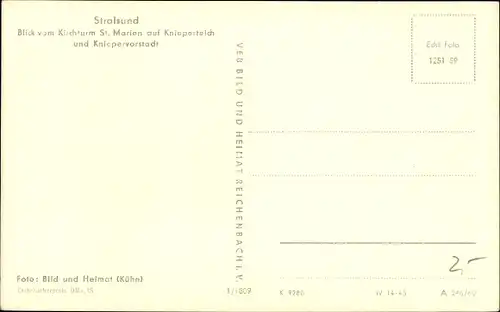 Ak Stralsund in Vorpommern, Blick v. Kirchturm St. Marien auf Knieperteich und Kniepervorstadt