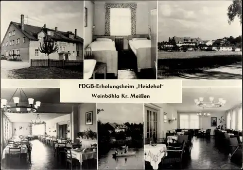 Ak Weinböhla in Sachsen, FDGB Erholungsheim Heidehof, Zimmer, Aufenthaltsraum, Speisesaal