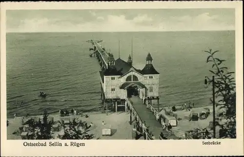 Ak Ostseebad Sellin auf Rügen, Seebrücke, Panorama