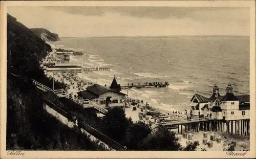 Ak Ostseebad Sellin auf Rügen, Strand, Seebrücke