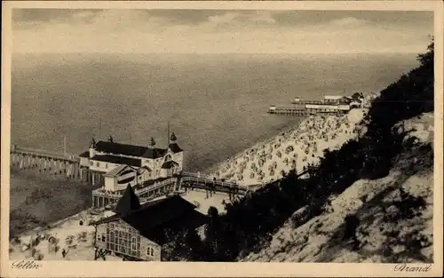 Ak Ostseebad Sellin auf Rügen, Strand, Seebrücke