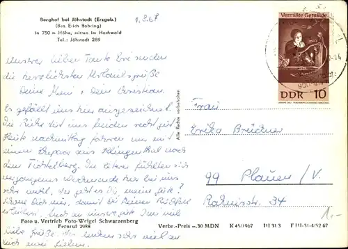 Ak Jöhstadt Erzgebirge, Berghof, Bes. Erich Bohring, Hochwald