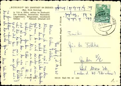 Ak Jöhstadt im Erzgebirge Sachsen, Berghof