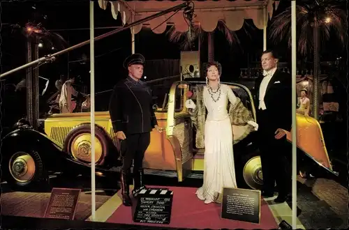 Ak Schauspieler Gloria Swanson, William Holden, E. v. Stroheim, Waxfigur, Movieland Wax Museum