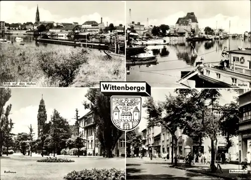 Ak Wittenberge in der Prignitz, Am Hafen, Bahnstraße, Rathaus, Wappen