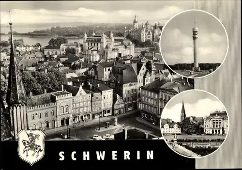 Ak Schwerin in Mecklenburg, Dom, Staatstheater, Schloß, Fernsehturm Schwerin Zippendorf