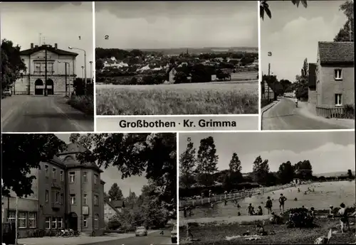 Ak Großbothen Grimma in Sachsen, Bahnhof, Kirchstraße, Gaststätte, Bad